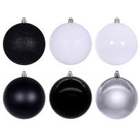 Vickerman 4" Black / White / Silver Ball Ornament Assortment (18 Pack)
