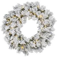 Vickerman 48" Flocked Snow Ridge 100 Warm White Light Artificial Christmas Wreath