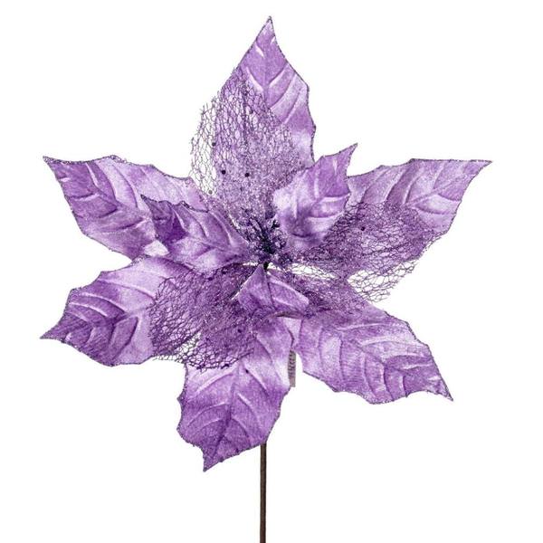 11" Lavender Glitter Mesh Poinsettia Artificial Spray (6 Pack)