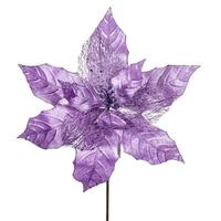 Vickerman 11" Lavender Glitter Mesh Poinsettia Artificial Spray (6 Pack)