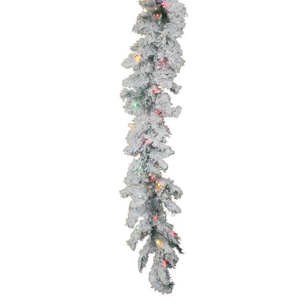 9' x 12" Flocked Alaskan Artificial Christmas Garland 50 Multi-Color Lights