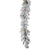 Vickerman 9' x 12" Flocked Alaskan Artificial Christmas Garland 50 Multi-Color Lights