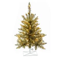 Vickerman 3' x 20" Tinsel Champagne 50 Light Warm White Artificial Christmas Tree