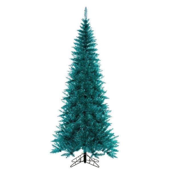 10' x 50" Aqua Tinsel Slim Unlit Christmas Tree