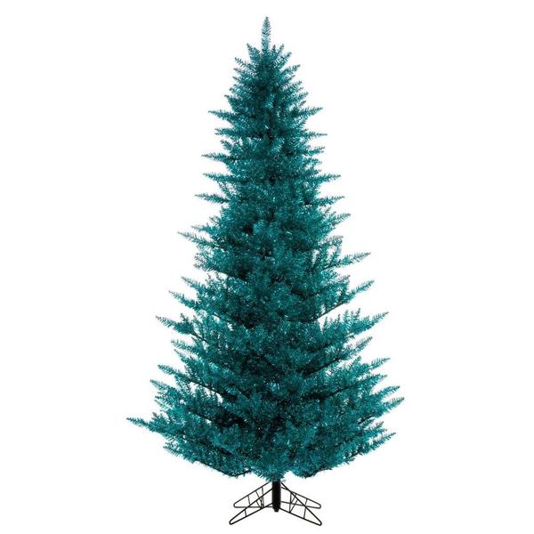 10' x 68" Aqua Tinsel  Artificial Unlit Christmas Tree
