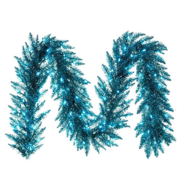 9' x 14" Artificial Aqua Tinsel 100 Light Pre-Lit Garland 