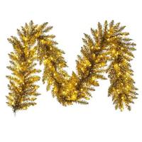 Vickerman 9' x 14" Artificial Gold Tinsel 100 Light Dura-Lit LED Garland 