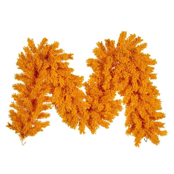 9' x 14" Artificial Flocked Yellow UnLit Garland 