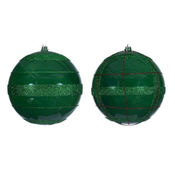 6" Green / Red Plaid  Ball Ornament Assortment (2 Pack)