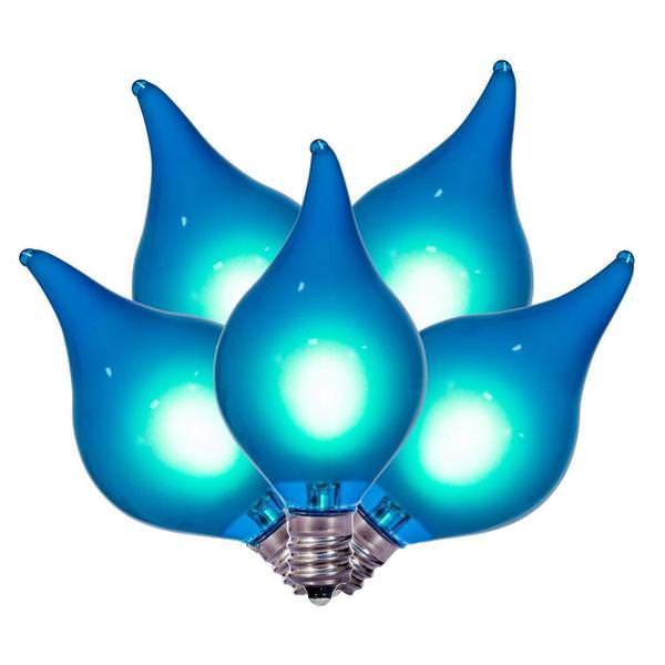 15' 15 Light G45 Candelabra Screw Base Flame Tip Blue Glass Green Wire String Light Set