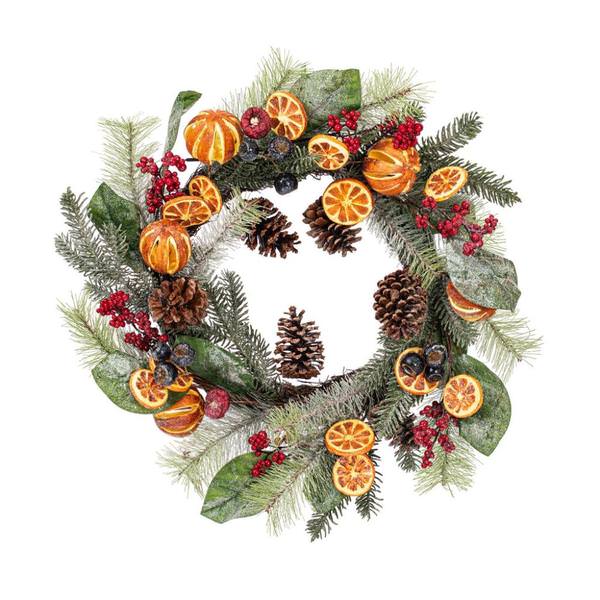 28" Green Mixed Pine Orange/Berry Unlit Artificial Christmas Wreath