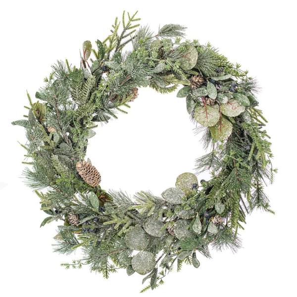 30" Glittered Green Eucalyptus  Unlit Artificial Wreath