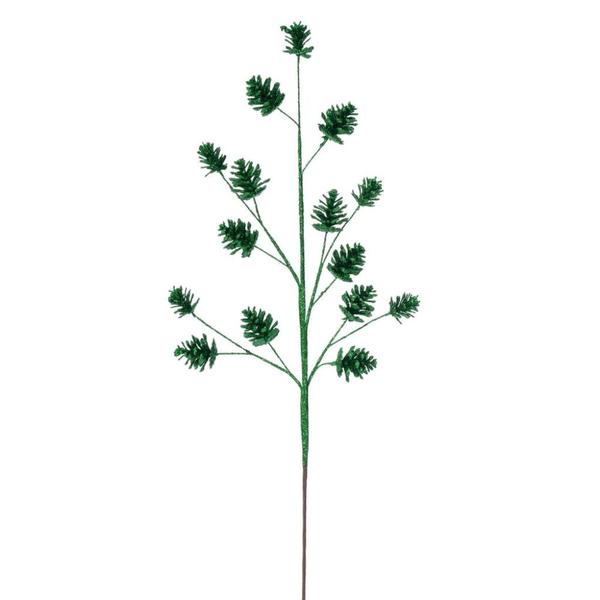 24"  Green Glitter Pinecone Artificial Spray (6 Pack)