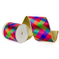 View 4" x 10Yd Multi-Color Metallic Diagonal Christmas Ribbon