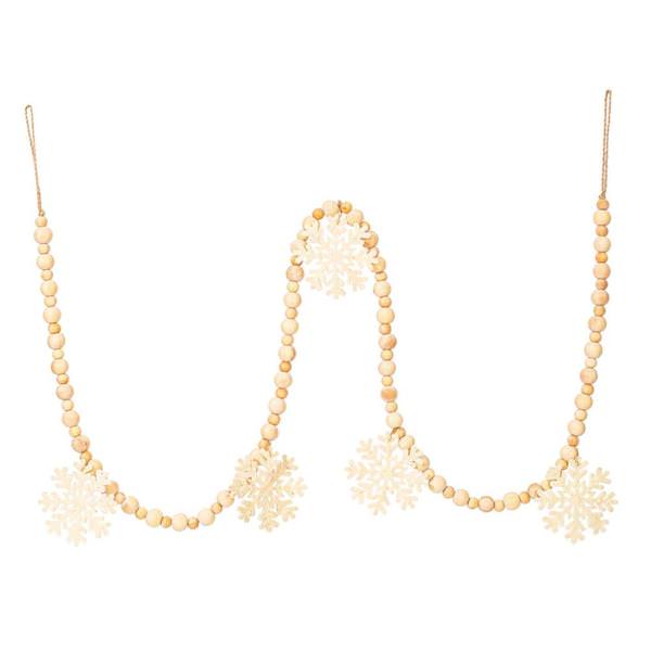 5' Ivory Felt Snowflake Wood Bead Christmas Garland 