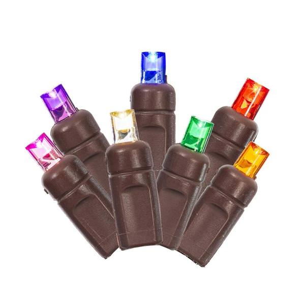 50 Light 25' Brown Wire Multi-Color Stretchable Wide Angle LED Lights
