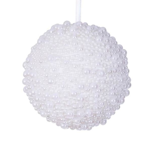 4" White Pearl Ball Christmas Ornament (4 Pack)