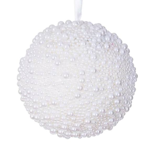 4.5" White Pearl Ball Christmas Ornament (4 Pack)
