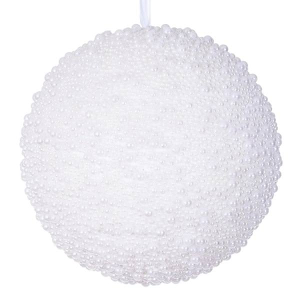 8" White Pearl Ball Christmas Tree Ornament (2 Pack)