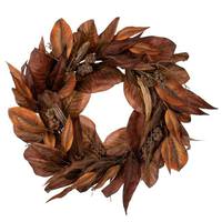 26" Brown Magnolia Leaf Artificial Wreath