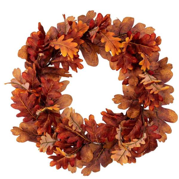 26" Orange Autumn Oak Leaf Artificial Wreath