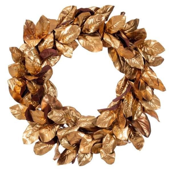 30" Metallic Gold Magnolia Leaf Artificial Wreath