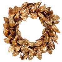 Vickerman 30" Metallic Gold Magnolia Leaf Artificial Wreath