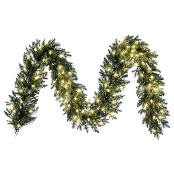 9' x 14" Kamas Fraser Fir 100 LED Warm White Light Pre-Lit Artificial Christmas Garland