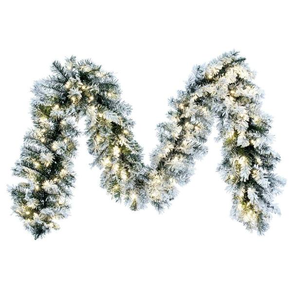 9' x 14" Frosted Glacier Pine Pre-Lit Artificial Christmas Garland 100 Warm White LED Lights 