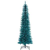Vickerman 6.5' x 28" Aqua Tinsel Pencil Tree Unlit Artificial Christmas Tree