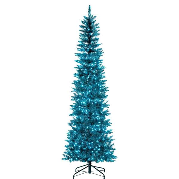 8.5' x 38" Aqua Pencil DuraLit 600 Aqua Lights Artificial Christmas Tree