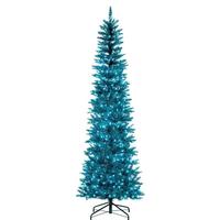 Vickerman 8.5' x 38" Aqua Pencil DuraLit 600 Aqua Lights Artificial Christmas Tree