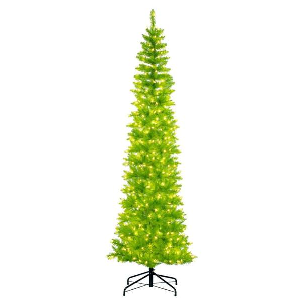 8.5' x 38" Lime Pencil DuraLit 600 Blue Lights Artificial Christmas Tree