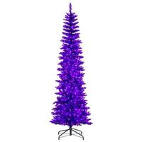 Vickerman 7.5' x 32" Purple Pencil 450 Purple Lights Artificial Christmas Tree