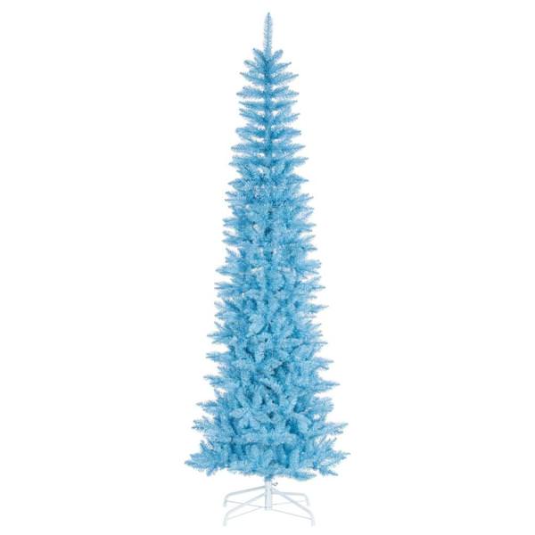 7.5' x 32" Sky Blue Pencil Unlit Artificial Christmas Tree