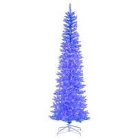 Vickerman 7.5' x 32" Sky Blue Pencil 450 Warm White Lights Artificial Christmas Tree