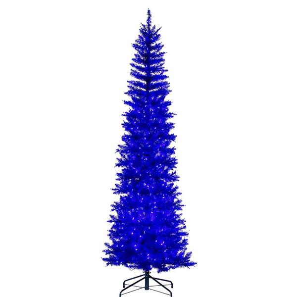 7.5' x 32" Blue Pencil 450 Warm White Lights Artificial Christmas Tree