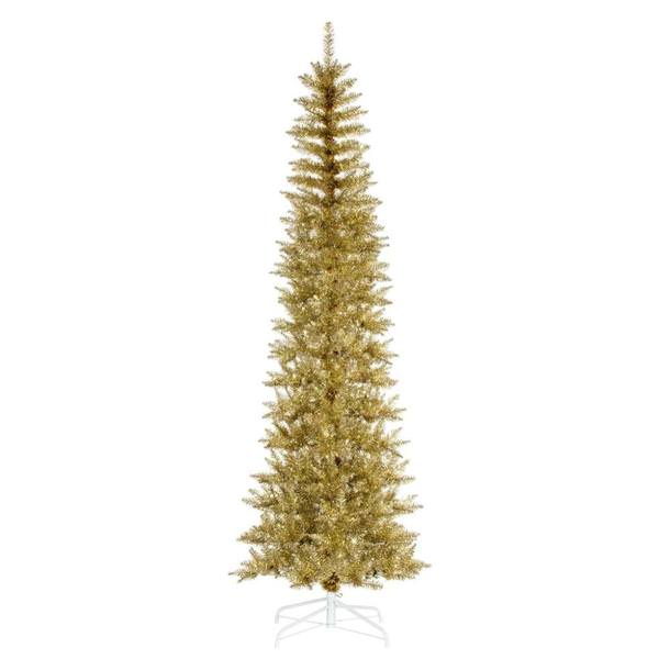6.5' x 28" Champagne Tinsel Pencil Tree Unlit Artificial Christmas Tree