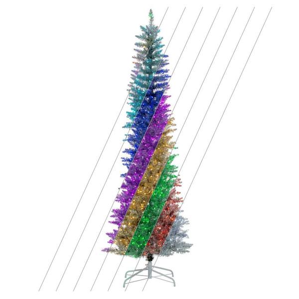 7.5' x 32" Silver Pencil RGB 450 Lights Artificial Christmas Tree