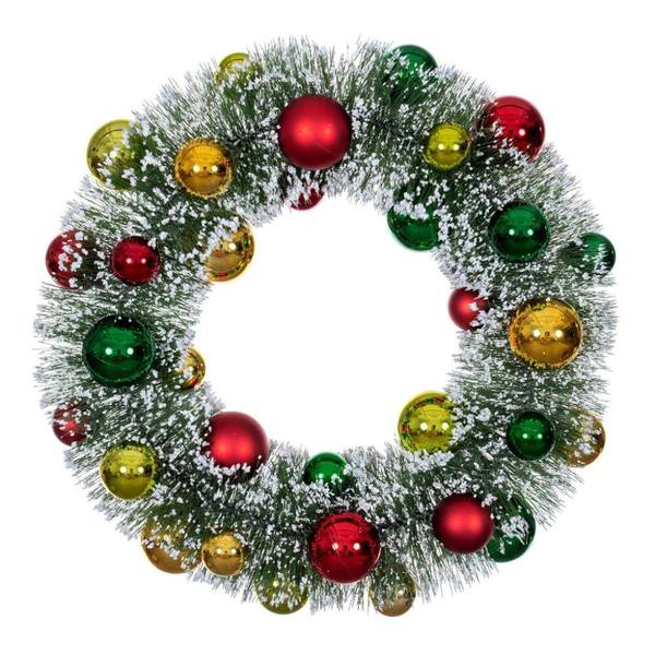 18" Frosted Green Unlit Red/Green/Gold Ornaments Unlit Artificial Christmas Wreath