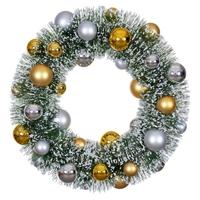 Vickerman 18" Frosted Green Unlit Silver/Gold Ball Ornaments Unlit Artificial Christmas Wreath