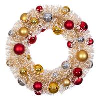 Vickerman 18" Frosted Gold Unlit Red/Gold/Silver Ball Ornaments Unlit Artificial Christmas Wreath