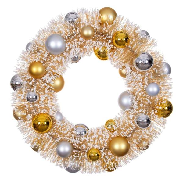 18" Frosted Gold Unlit Gold/Silver Ball Ornaments Unlit Artificial Christmas Wreath