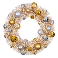 Vickerman 18" Frosted Gold Unlit Gold/Silver Ball Ornaments Unlit Artificial Christmas Wreath