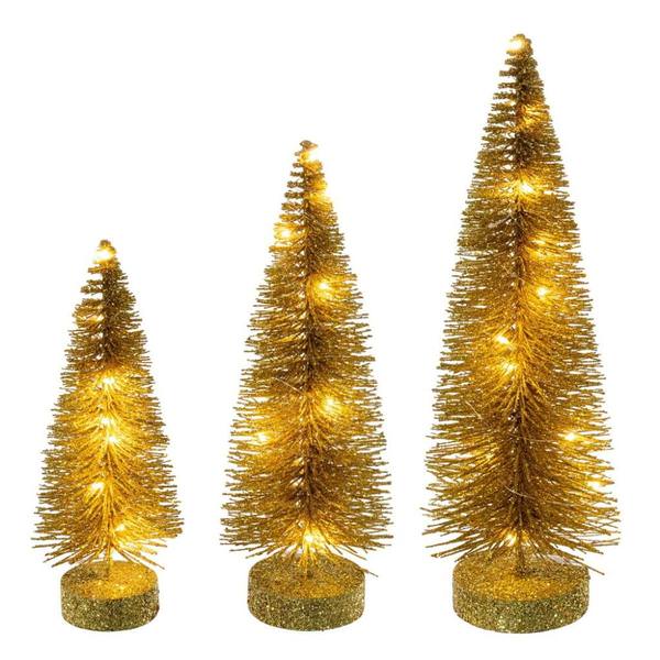 8/10/12" Gold Bottle Brush Clear Lights Artificial Christmas Tree