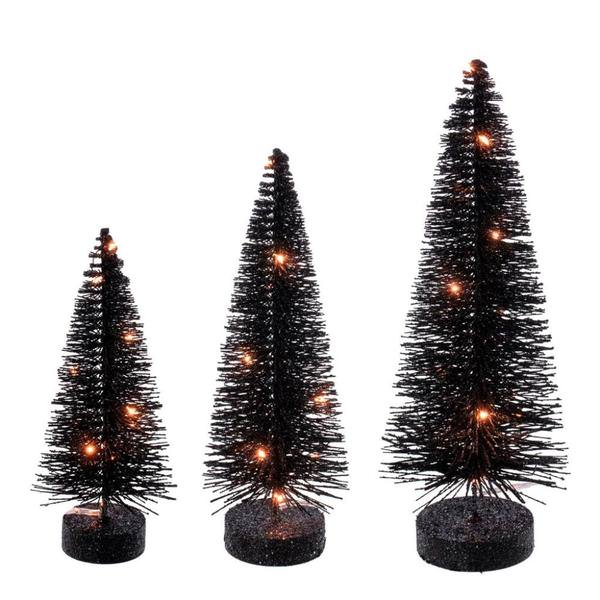 8/10/12" Black Bottle Brush Orange Lights Artificial Christmas Tree