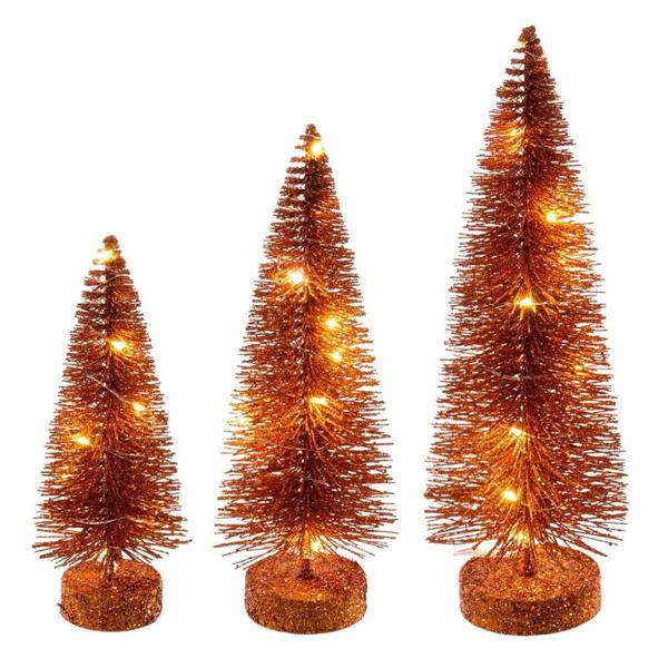 8/10/12" Orange Bottle Brush Clear Lights Artificial Christmas Tree