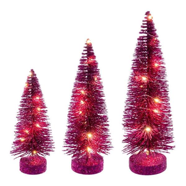 8/10/12" Hot Pink Brush Clear Lights Artificial Christmas Tree