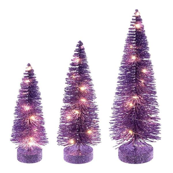 8/10/12" Lavender Bottle Brush Clear Lights Artificial Christmas Tree