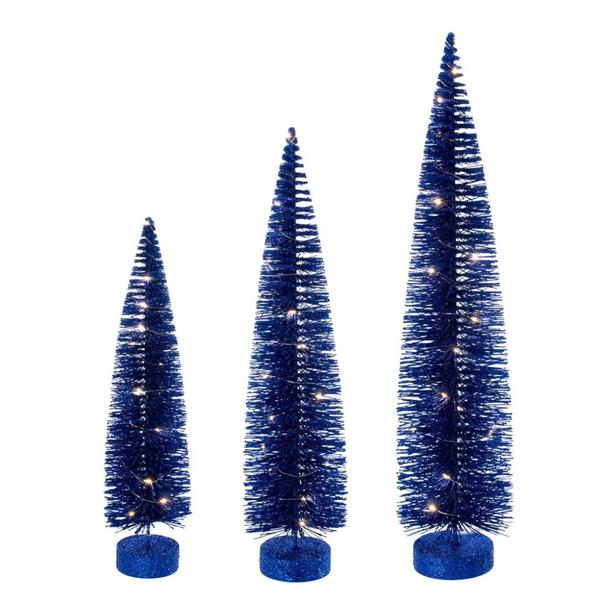 16/20/24" Blue Bottle Brush Clear Lights Artificial Christmas Tree